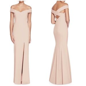 Dessy Collection Off the Shoulder Criss Cross Back Trumpet Cameo Dress Gown Sz 6